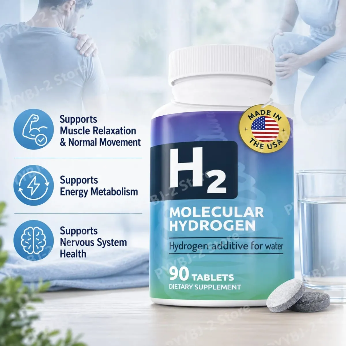 Comprimidos de hidrogênio molecular com magnésio para beber água, relaxamento muscular, energia, metabolismo, suporte para saúde óssea, 90 comprimidos — image 2