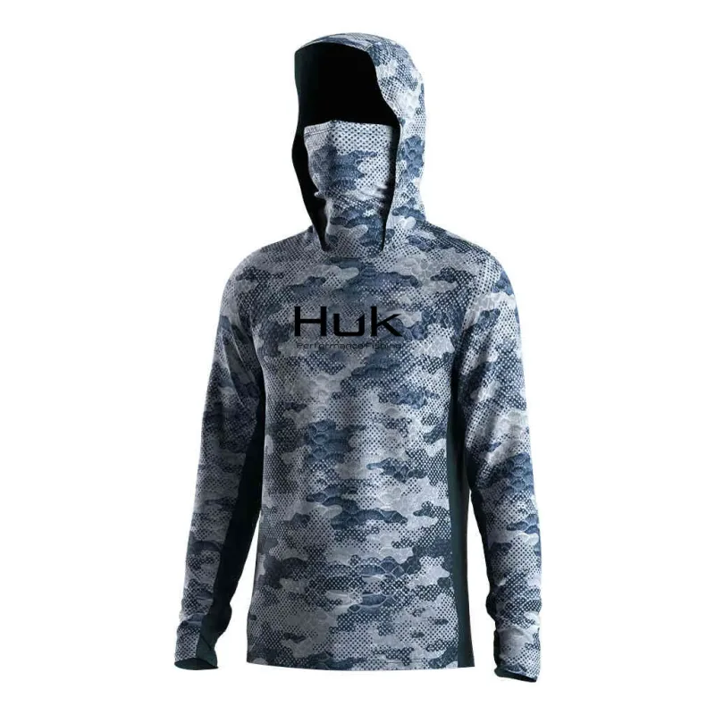 Camisa de pesca moletom com capuz para pesca uv roupas com capuz camisa de pesca roupas masculinas com capuz topo azul-verde — image 9