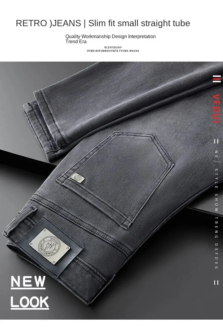 Jeans Abu-abu Mewah Ringan untuk Pria 2024 Musim Gugur dan Musim Dingin Kesederhanaan Modis Semua Pertandingan Slim-Fit Celana Panjang Kasual High-End — image 7