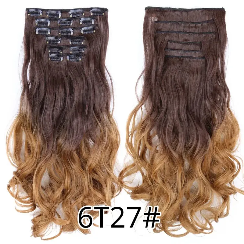 Black Clip In Extensions Straight 22" Long Synthetic Thick Clips On Hair Piece For Women 6Pcs/Set Curly Full Head Weddings Daily — image 42