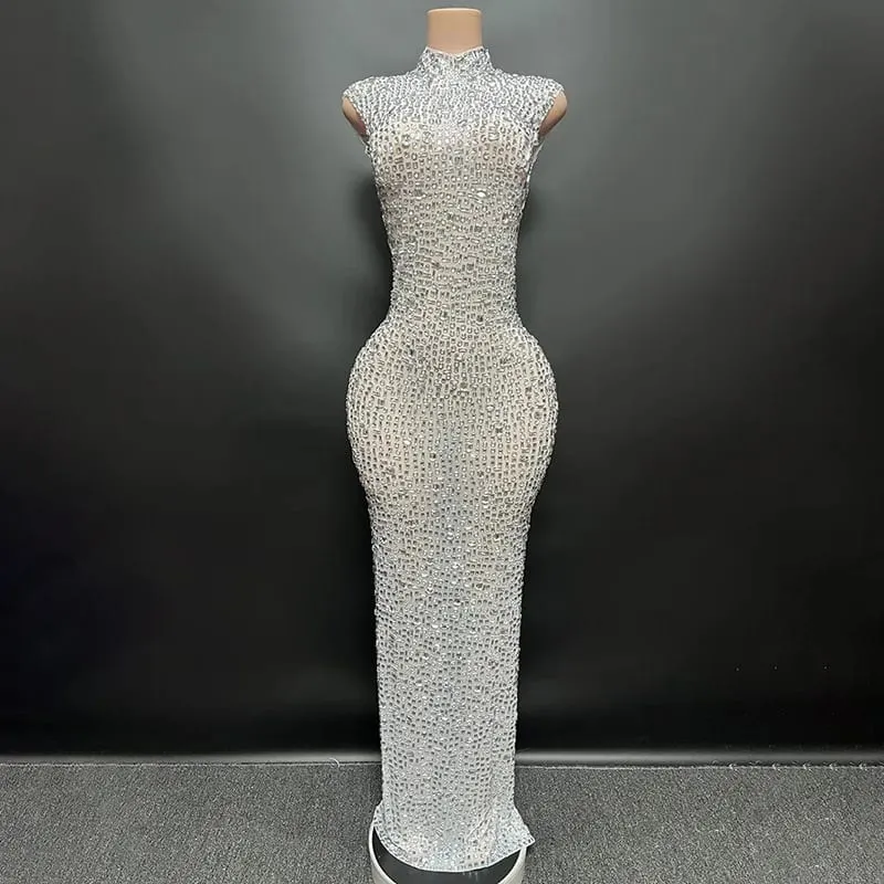 Elegante luxo cristal vestido de festa aniversário celebração vestido noiva diamante longo vestido de baile mãe formal grande vestido de festa — image 8