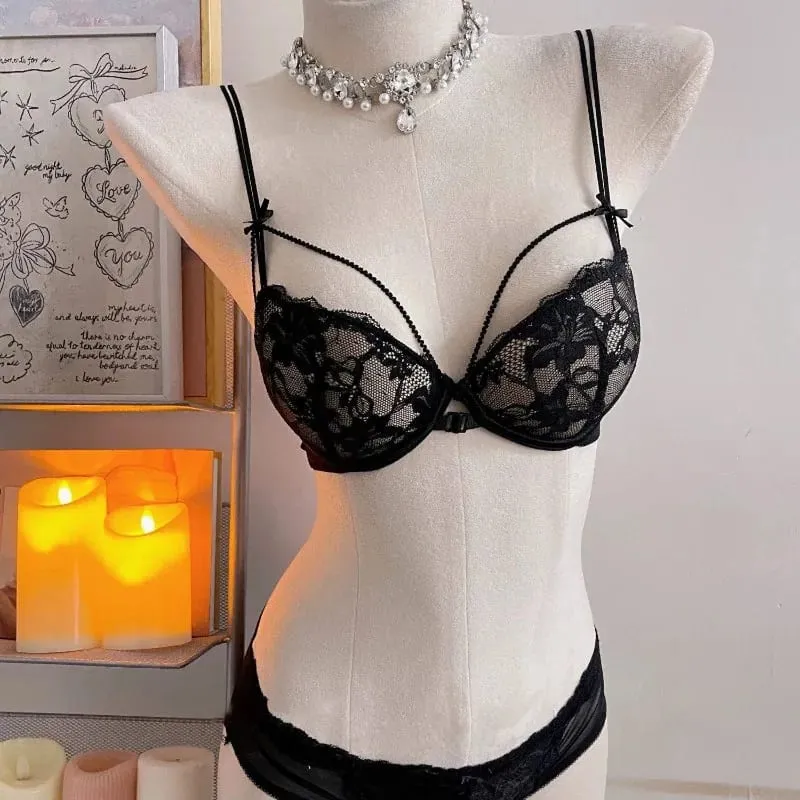 Minimal Coquette Lace Front Clasp Bra & Set Wirefree Thin Straps Beauty Back Side Wrap Support Small Bust Curvy Light Intimates — image 6