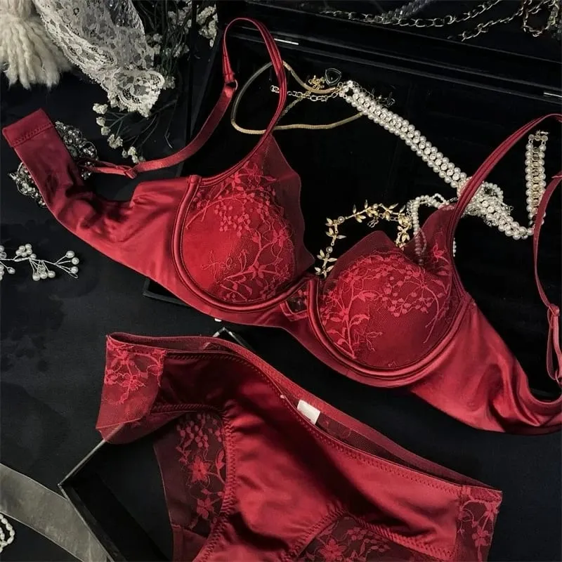 French-style na Lace at Satin Lingerie Set Magtipon ng Adjustable Straps Bra at Thin Padding Soft Wire ComfortMuslim Girls Underwear — image 5