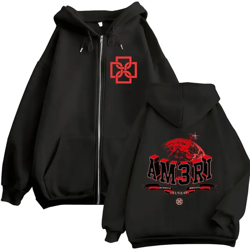 Rapper Duki AM3RI Modo Diablo Zipper Hoodies Men Women Clothing Zip Up Hooded Sweatshirts Fleece Oversized Pullovers Jacket Coat