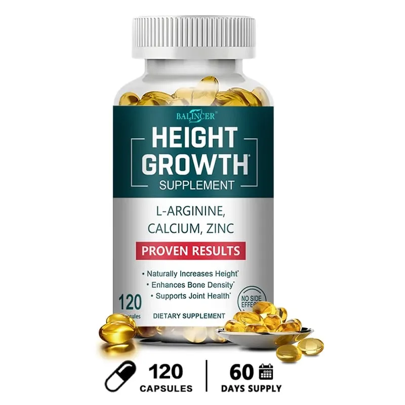 Height Growth Supplements Calcium Vitamin D3 Zinc Bone Strengthening Natural Height Increase for Children Teens Adults