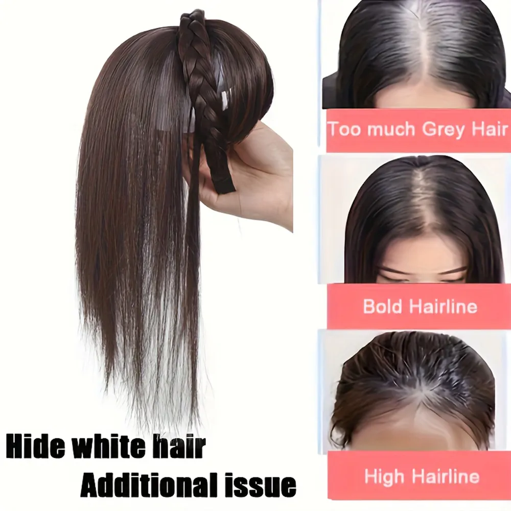 Natural Look Synthetic Straight Hair Extensions - Chic Braided Headband with Clip-In Hair Topper & Bangs for Women — image 4
