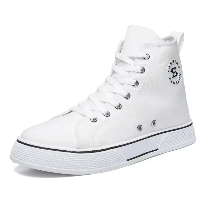 New Black High-top Canvas Mens Shoes Breathable Soft Bottom Non-slip Lace-up Casual Board Sneakers for Daily Streetwear Sneakers — image 9