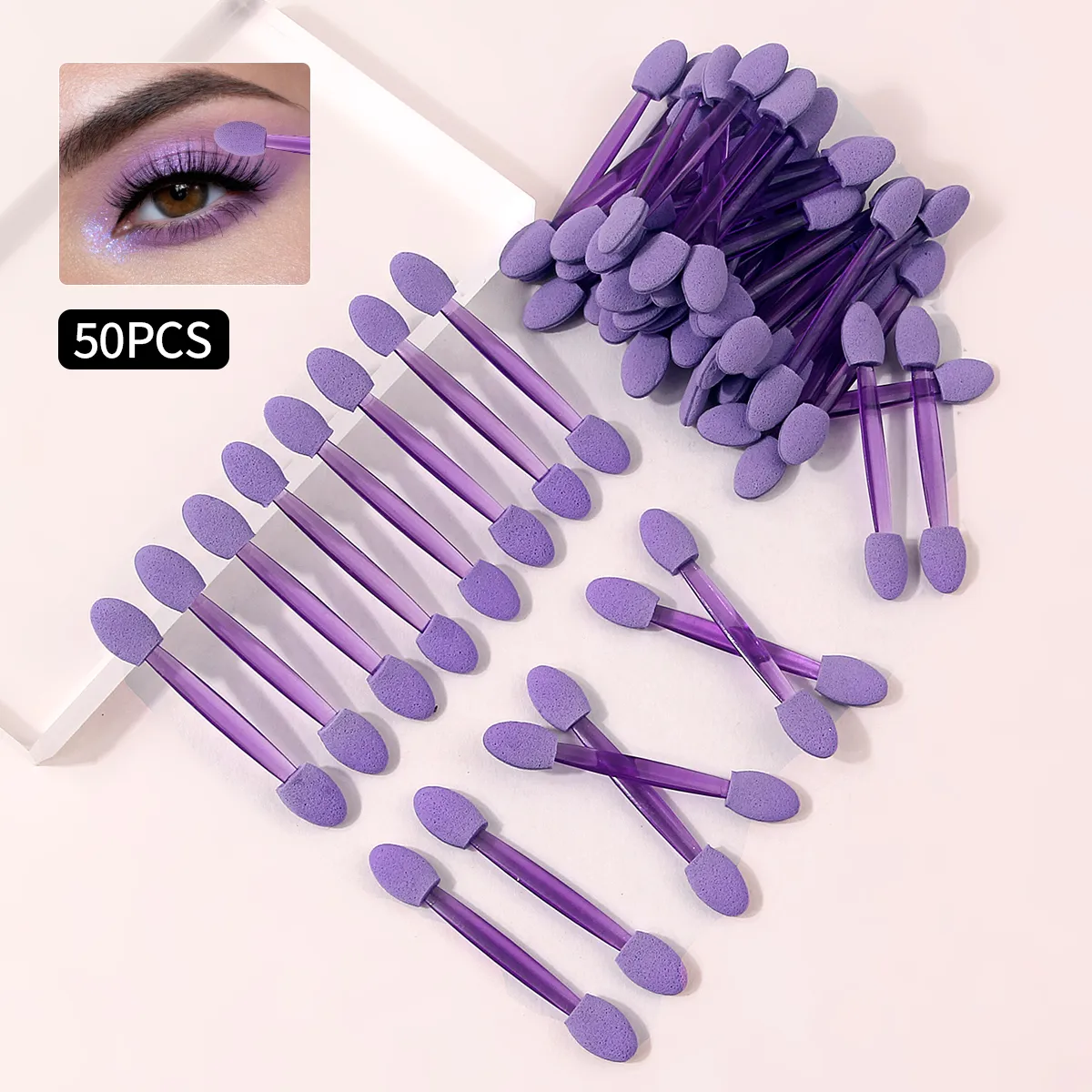 50PCS Double-Ended Eyeshadow Sponge Applicators Purple Disposable Makeup Brushes for Eyeshadow Concealer Nail Art & Eyebrow — image 2