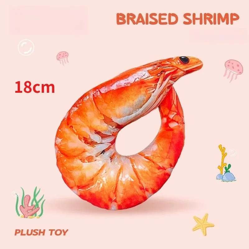 Real‑Printed Braised Prawn Plush Pillow Soft Stuffed Shrimp Cushion Funny Novelty Toy Home Decor Holiday Gift