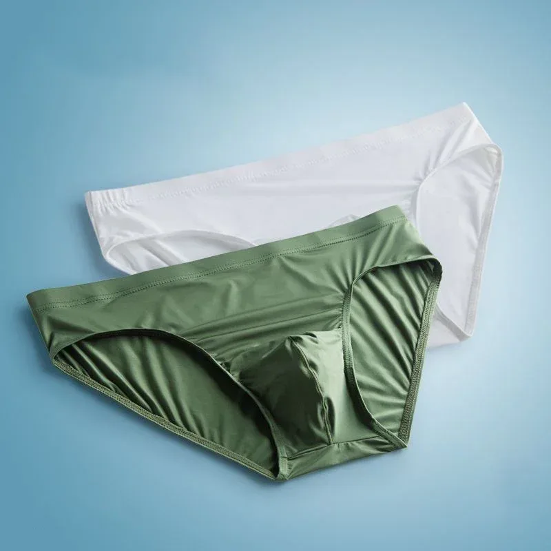 2pcs Ice Silk Men Bulge Pouch Briefs Silk Smooth Nylon Underwear Low Waist U Convex Male Panties Europe Size M-XXL — image 8