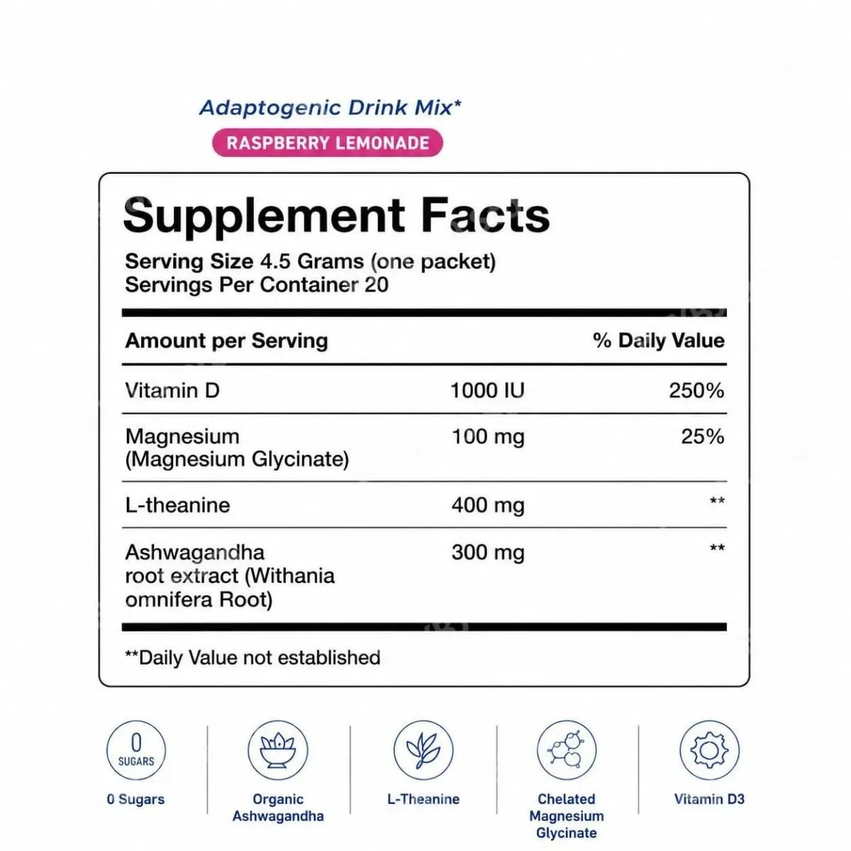 Calming Powder Drink Mix with L-Theanine Focus Memory Concentration & Cognitive Support Healthy Cortisol Balance 20 Packets — image 6