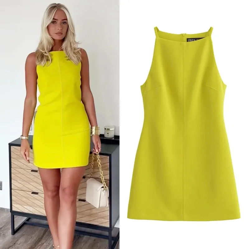 Moda vestidos de verão 2024 vestidos femininos bodycon sem mangas mini vestido branco vermelho azul preto amarelo vestido de férias — image 2