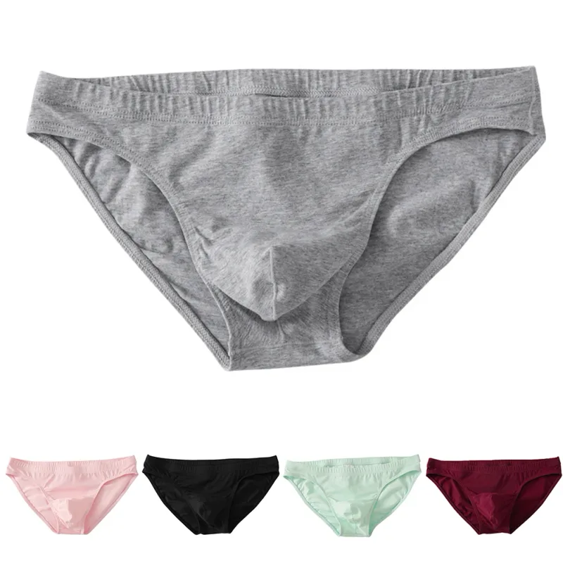 Skin Friendly Mens Cotton Underwear Briefs Breathable Low Waist U-Convex Pouch Underpants Simple Grey Black — image 6