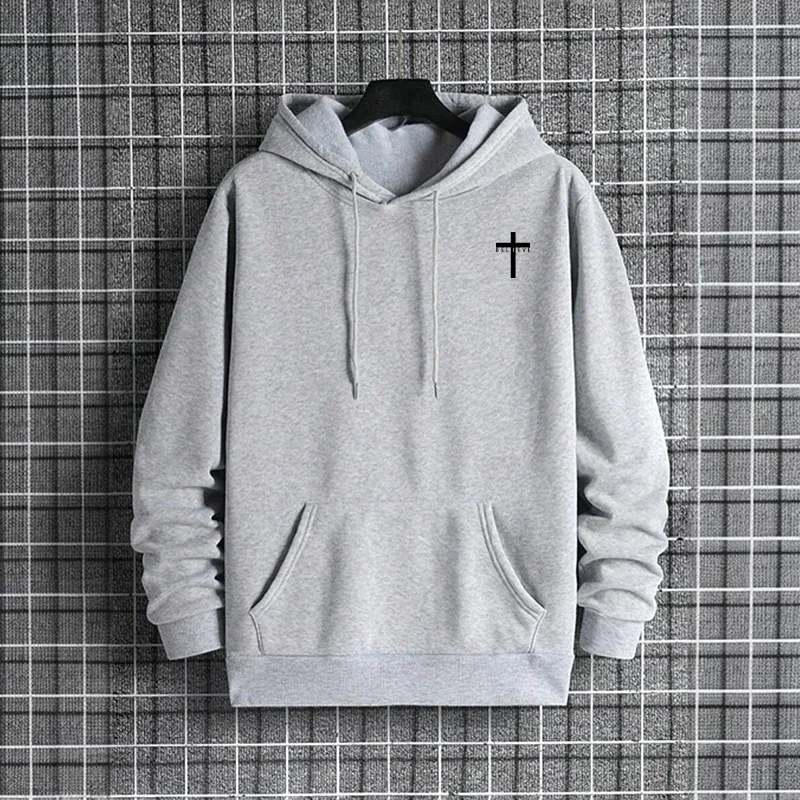 Hoodie urbano masculino 2025 de alta qualidade cor sólida manga longa moletom casual desportivo com capuz outerwear jesus cruz impressão pulôver — image 6