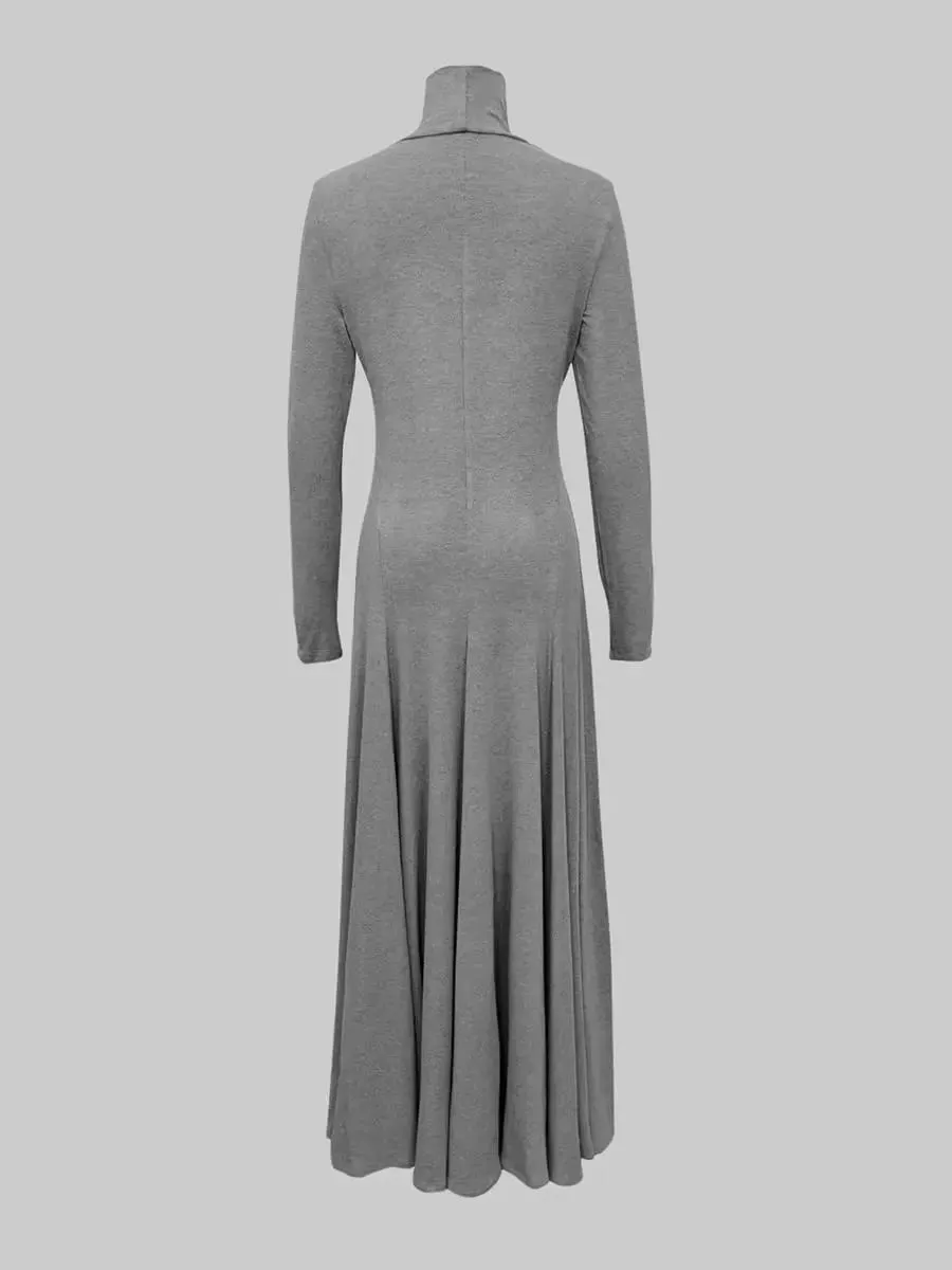 Freeacy Women's Grey Knit Maxi Dress Turtleneck Long Sleeve with Fitted Bodice and Flared Mermaid Skirt Elegant Party Dresses — image 5