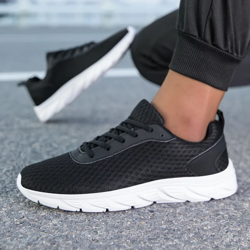 Chaussures de Sport noires solides pour hommes, tige en maille creuse, semelle légère antidérapante, entraînement décontracté, voyage quotidien, Sport de plein air