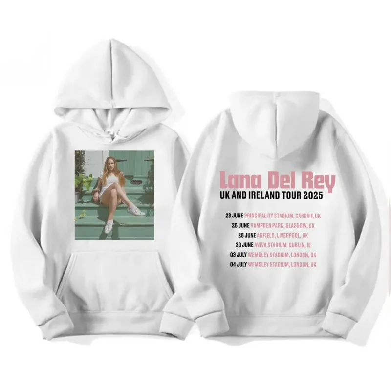 Lana Del Rey UK & Ireland Tour 2025 Gráfico Hoodies Homens Mulheres Moda Estética Casual Pulôveres Manga Longa Moletons com Capuz — image 6