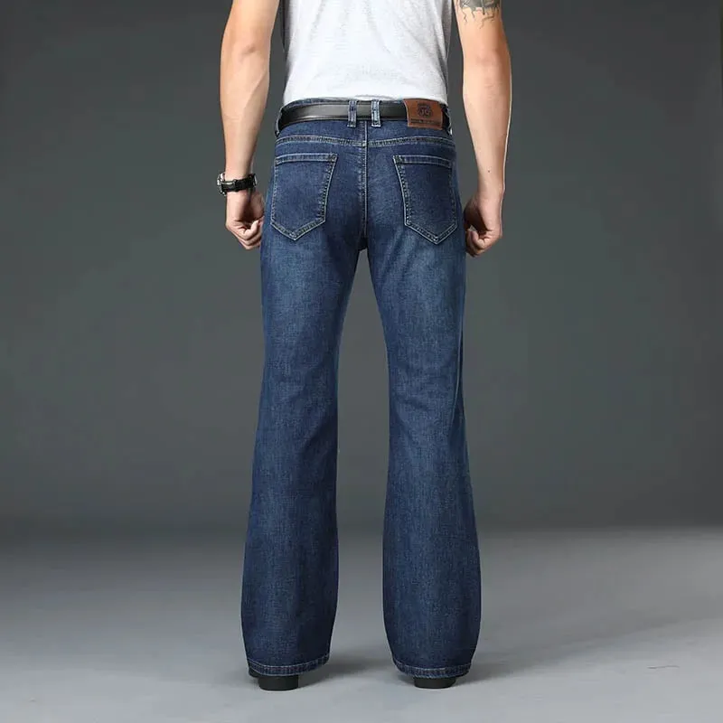 Men High Waist Stretch Bootcut Denim Jeans Loose Wide Leg Vintage Classic Blue Jeans Streetwear Casual Daily Male Denim Trousers