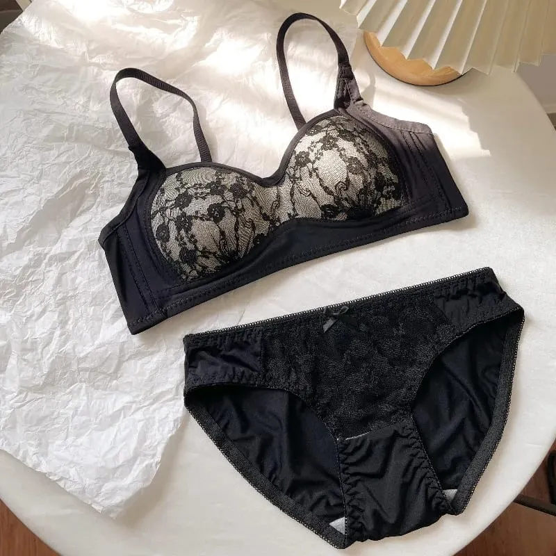 Sexy Push Up Lace Bralette Small Bust Wirefree Comfort Summer Ultra Thin Adjustable Straps Anti-Sagging Lingerie Set S-XL​​ Bra