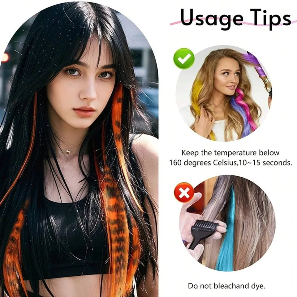 Long Straight Colorful Striped Hairpieces Synthetic Clip in Leopard Print Hair Piece Halloween Party Cosplay Y2K Feather Scene — image 5