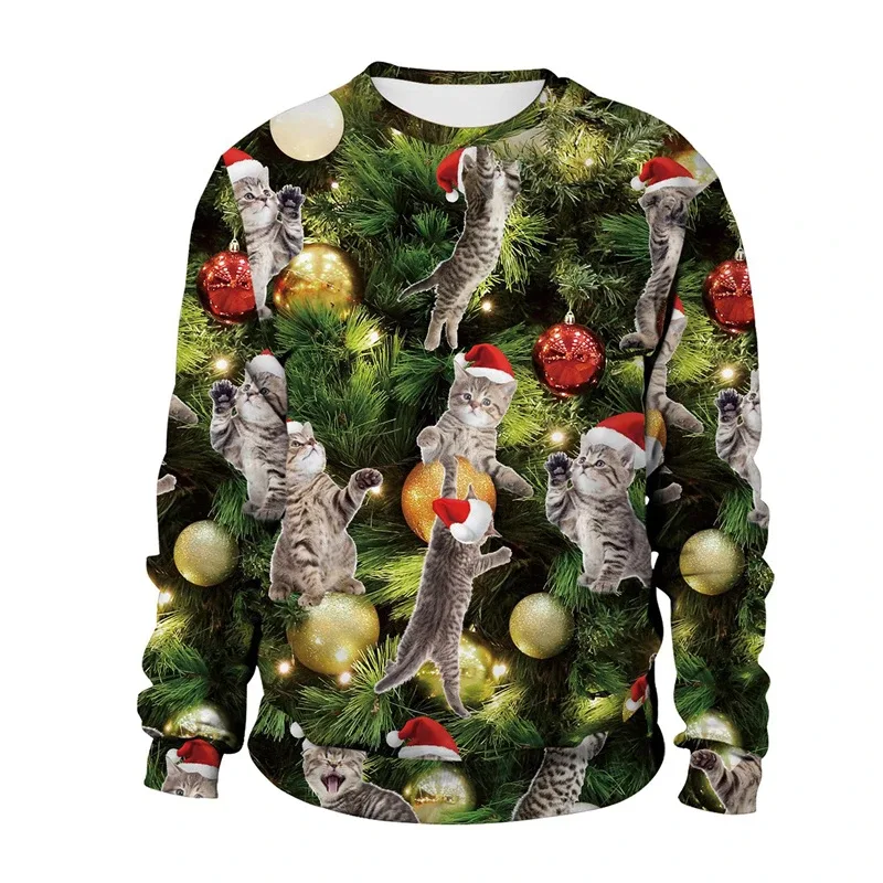 Funny 2026 Ugly Christmas Sweater For Men Women New Xmas Cat Dog Pattern Sweatshirt Festival Party Crew Neck Pullover Hoodies — image 18