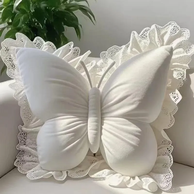 Butterfly Plush Pillow Lace Decor Waist Cushion Soft Fluffy Throw Pillow For Home Car Bedroom Sofa Decor Birthday Gift For Women — image 2