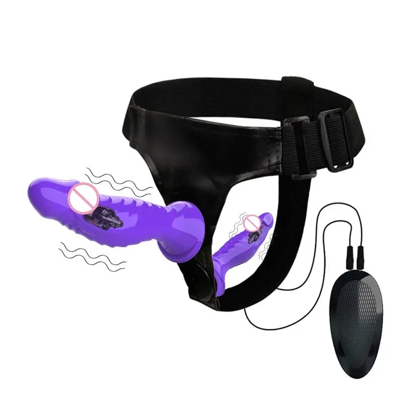 Vibrating Double Penetration Strap On Dildo Harness Adjustable Belt Dual Ended Anal Plug Sex Toy for Couples Remote Control A — image 3