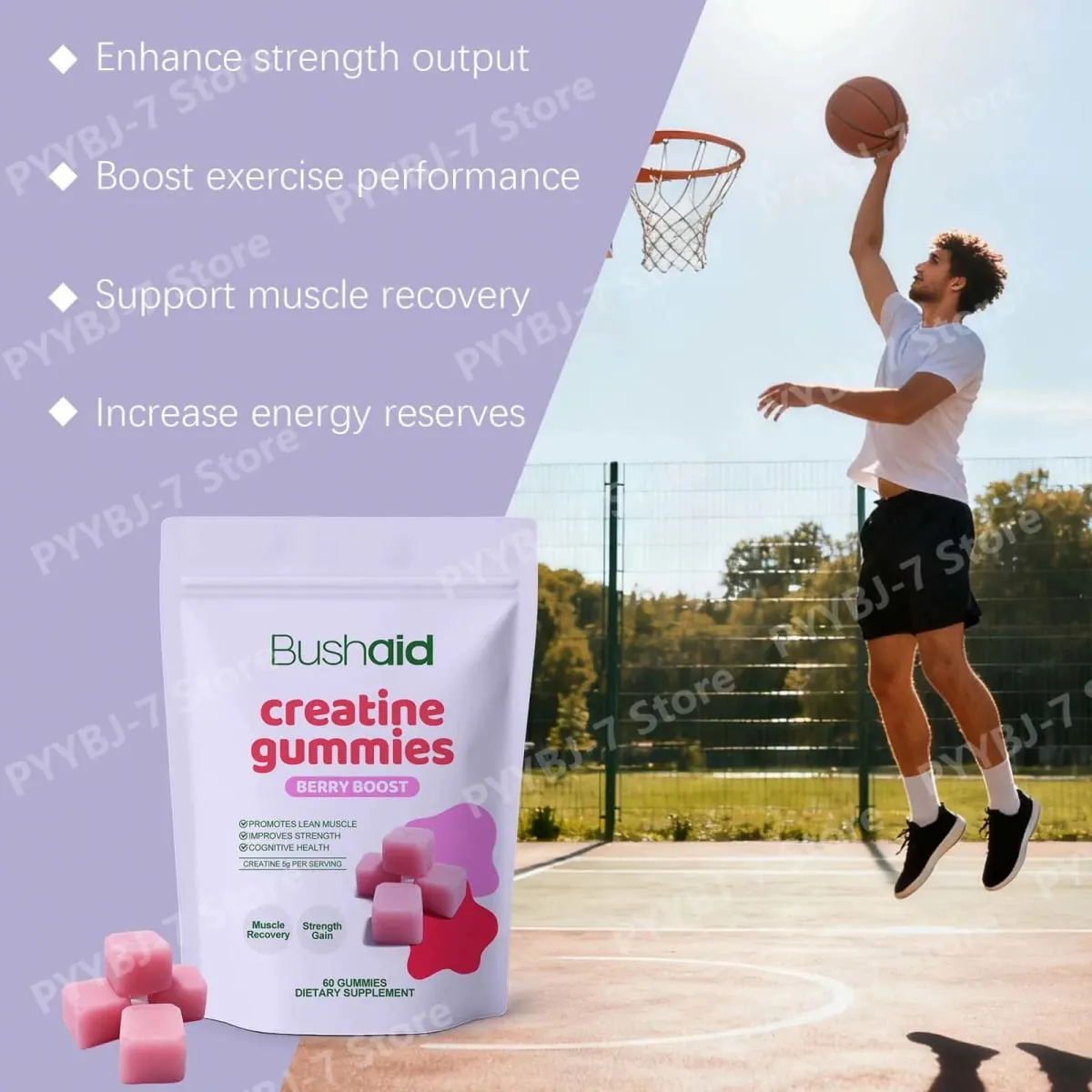Berry Creatine Gummies Serving Monohydrate Chewable Supplement Easy Daily Intake Muscle Recovery Strength Support Muscle Growth — image 3