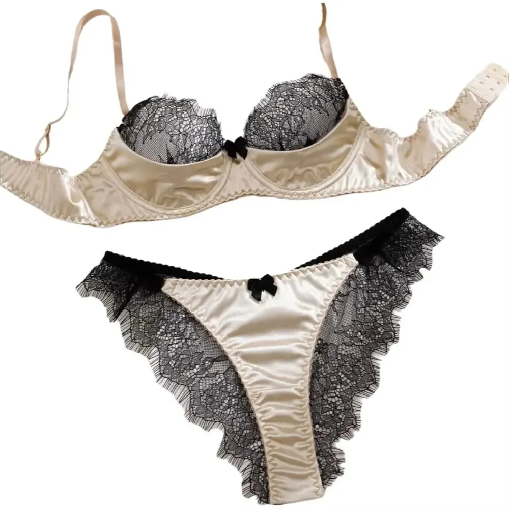 Tecido de cetim cílios rendas retalhos ultra fino sem forro conjuntos de sutiã roupa interior com underwire lingerie sexy sutiã feminino — image 2