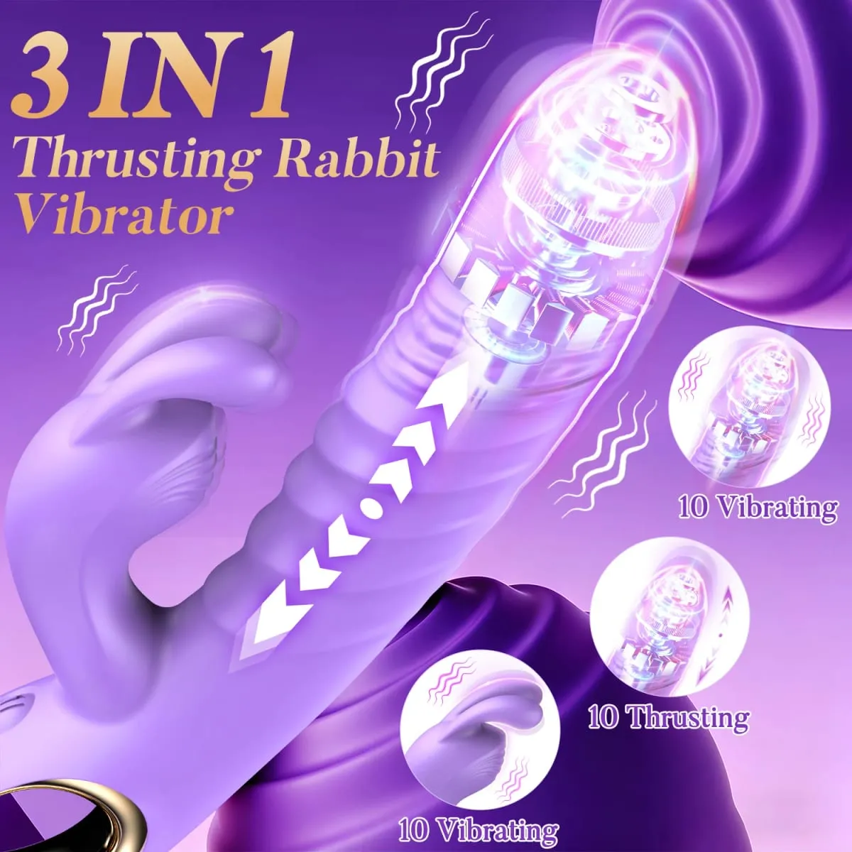 Rabbit Thrusting G Spot Vibrator Anal Dildo with 10 Vibrating Thrusting Liquid Silicone Vaginal Massage Adult Sex Toys for Women