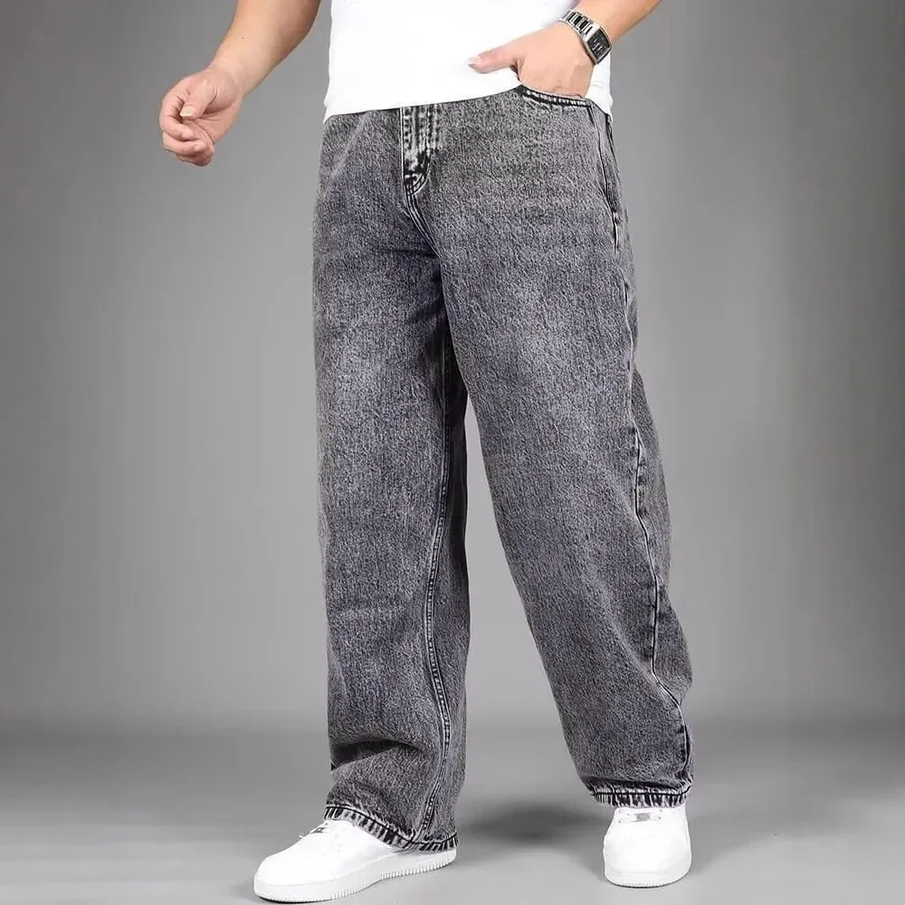 Men Vintage Acid Wash Wide Leg Jeans Loose Baggy Straight Denim Pants Retro Gray Washed Casual Streetwear Long Trousers — image 3