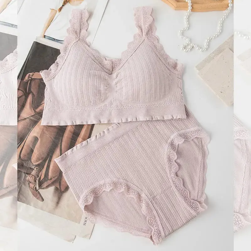 2025 Seamless Lace Back Bra Set U-Shape Sexy V-Neck Women's Underwear Full Cup Fixed Strap Home Clothes No Brand Registered — image 11