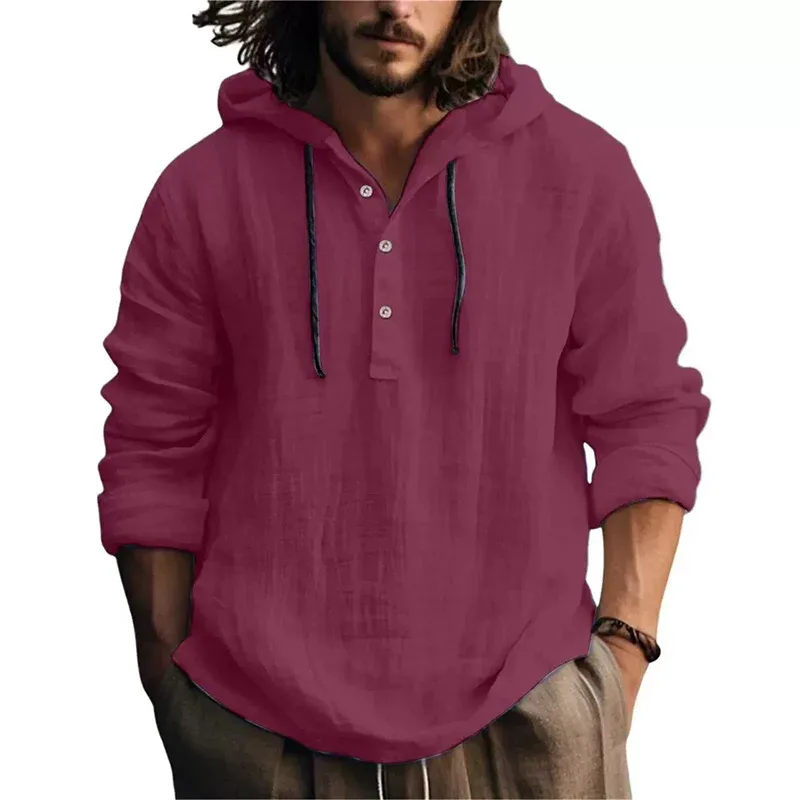 2025 New Men's Casual Blouse Cotton Linen Shirt Maluwag na Mga Nangungunang Long Sleeve Tee Shirt Spring Autumn Casual Men's Shirt Hoodie — image 10