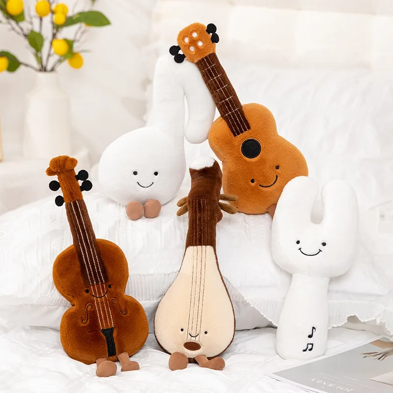 Humanoid Musical Instruments Plush Toy Stuffed Smiling Guitar Violin Tuning Fork with Legs Decor Plushie Prop Gift — image 1