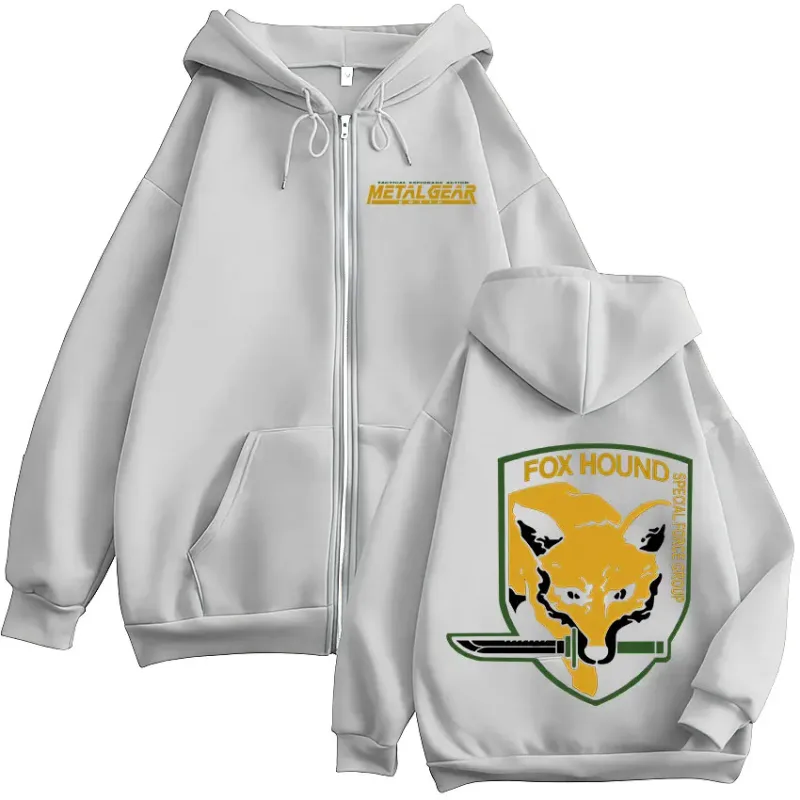 Engrenagem de metal sólido jogo fox hound logotipo impressão zíper hoodies roupas masculinas femininas moda pullovers zip up moletom com capuz jaquetas — image 7