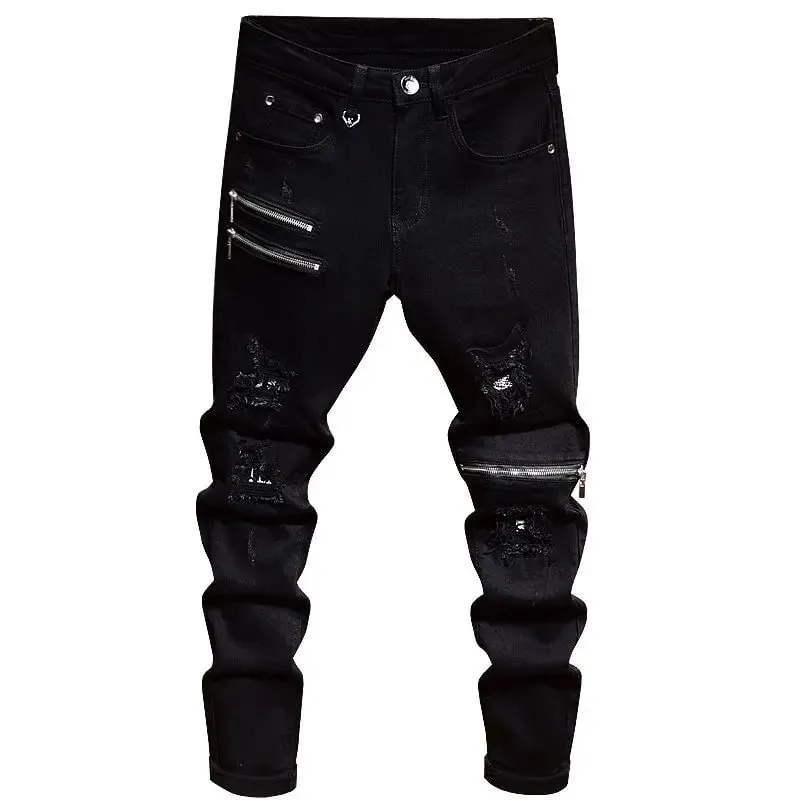 2025 Jeans Men's Spring Autumn Versatile Korean Black Elastic Slim Small Feet Zipper Pants Autumn Cowboy Man Pants Design Jeans — image 5