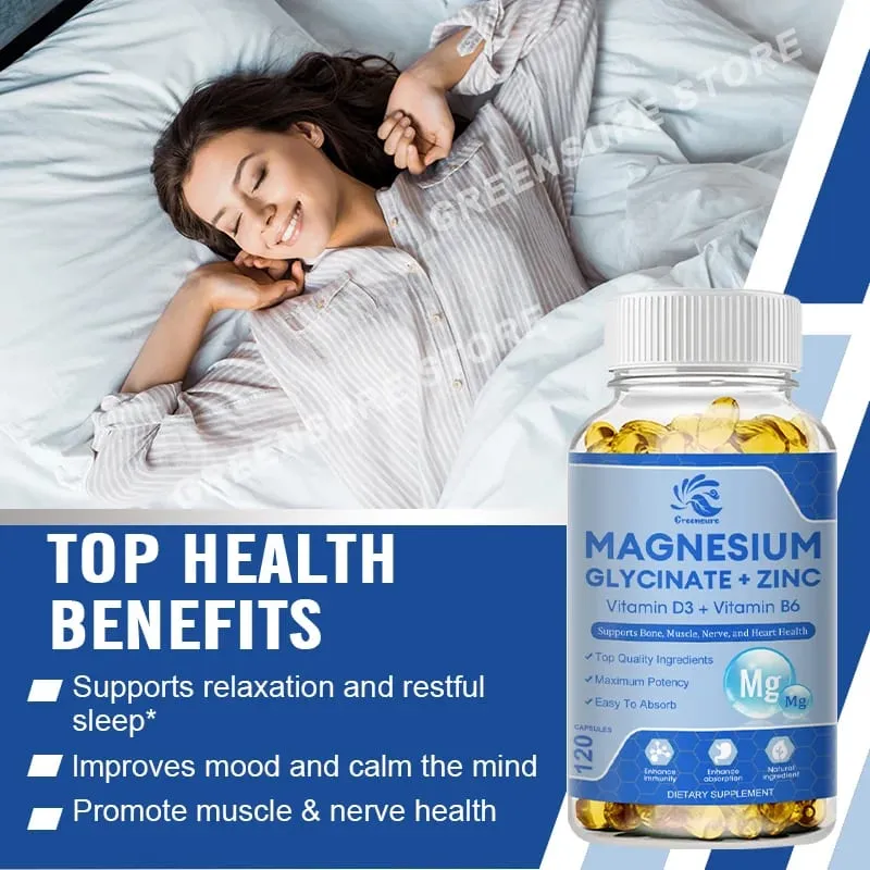 Kapsul Magnesium Glycinate D3 B6 untuk Otot Saraf Tidur Relaksasi dan Suplemen Kesihatan Jantung — image 2