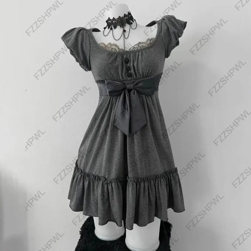 Y2K Dres Korean sweet style Subculture Lace Harajuku A-line skirt Rock Goth Streetwear Bowknot Frock Punk Spicy Girls Skirt Chic — image 3