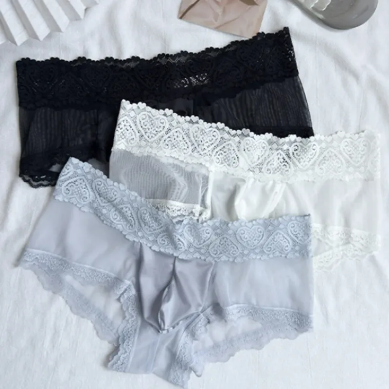 Panlalaking Ice Silk Lace Trim Manipis na Seamless Brief Makintab na 3D Pouch Magaan na Panloob na Panty Kumportable Araw-araw na Lingerie — image 7