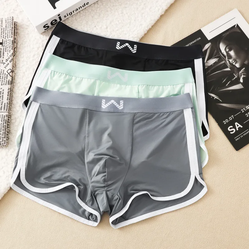 3 unidades/pacote de seda gelo respirável malha antibacteriana cuecas masculinas grande espaço bolsa calcinha alta cintura elástica boxer homme — image 18