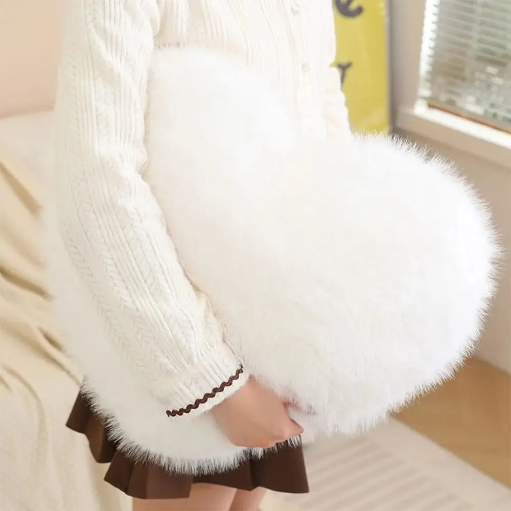 New Fur Heart Pillow Pink Color Love Heart Shaped Soft Pillow PP Cotton Fluffy Stuffed Pillow for Birthday — image 8