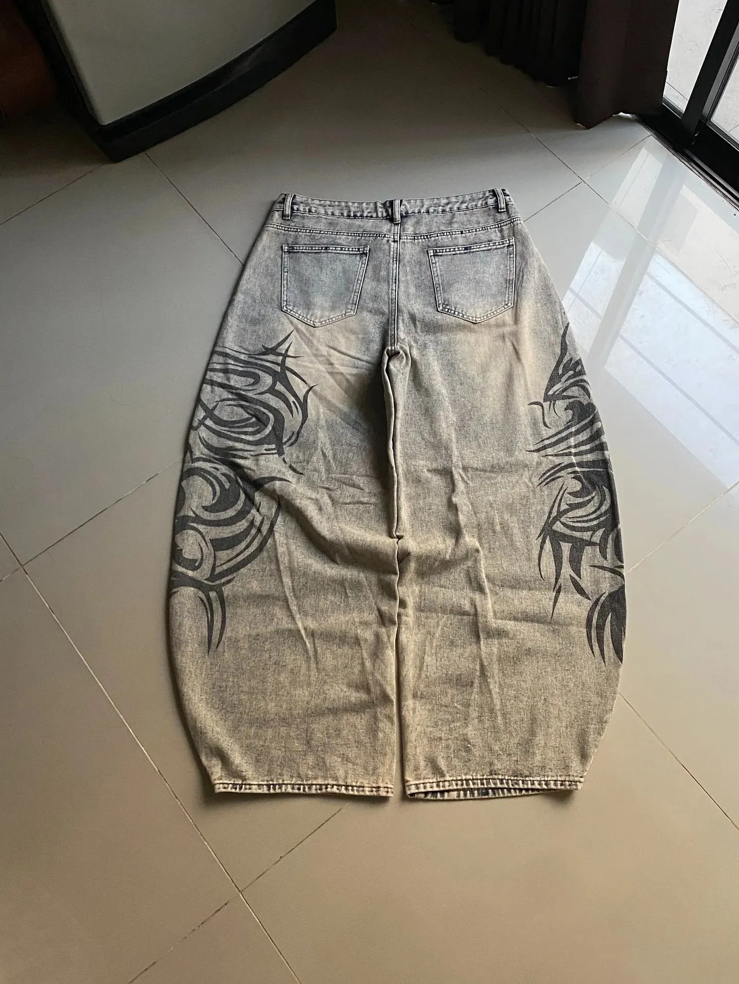 American Y2K New Grey Printing Baggy Jeans Men Women High Street Vintage Hip Hop Harajuku Casual Joker Couple Wide-leg Pants — image 3