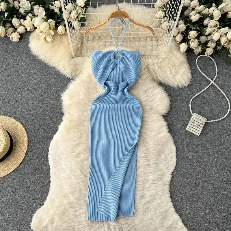 Yuoomuoo chique moda sexy pacote quadris divisão malha vestido de verão 2025 feminino magro elástico bodycon vestido de festa streetwear outfit — image 11