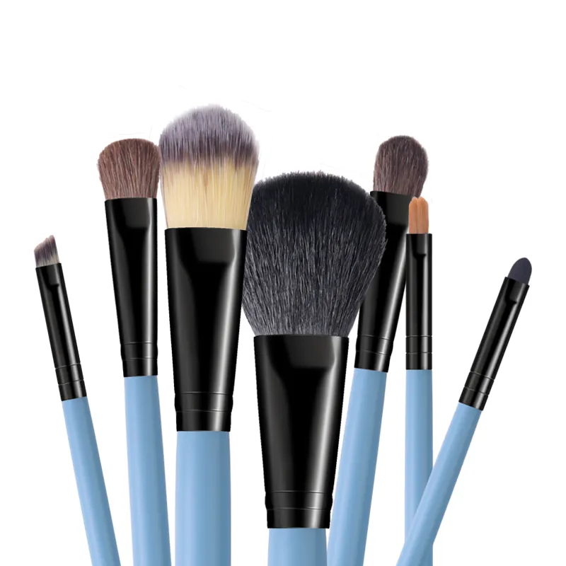 7 Pcs Pink Makeup Brush Set With Leather Case Foundation Blush Eyeshadow Brushes Portable Cosmetic Make‑up Tools Kit — image 4