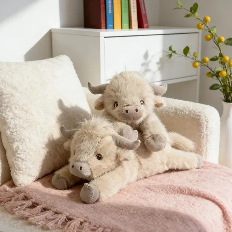 40cm Highland Cow Stuffed Animals Plush Lying Cattle Pillow Sofa Backrest Bed Cushion Birthday Gifts — image 7