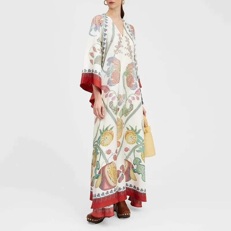 Étnico retro primavera impressão boho vestido longo feminino sexy gola rendas vestido de festa outono manga longa solto senhoras maxi vestidos — image 2