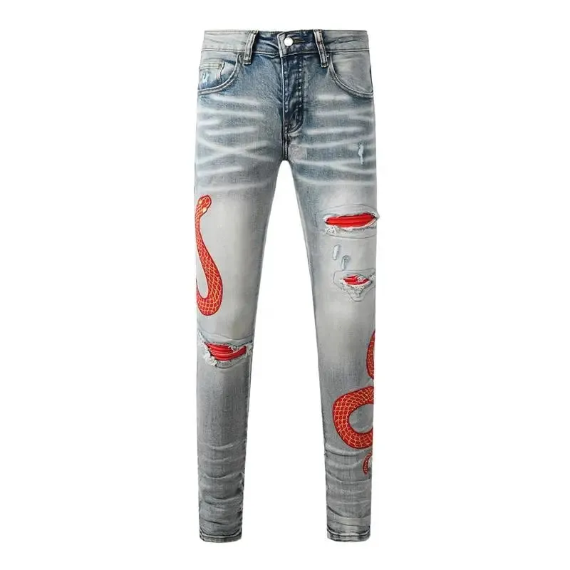 Fashion Americans Brands Men's Jeans Luxury Streetwear Holes Long Trousers Quality Male Stretch Slim Pants Skinny Trousers — image 13
