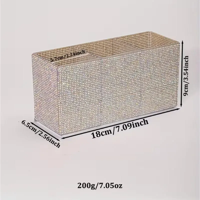 Sparkling Rhinestone Makeup Brush Organizer with 3 Compartment Large Capacity Makeup Brushes Lipstick Comestic Tools Storage Box — image 2