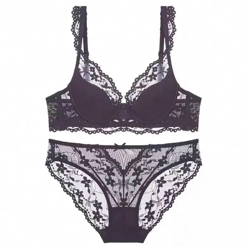 Kvinnor French Flutter Sleeve Spets Underkläder Set Mjukt bygel Tunn Cup Andas Sexig Beauty Back Minimizer BH 32‑38 — image 8