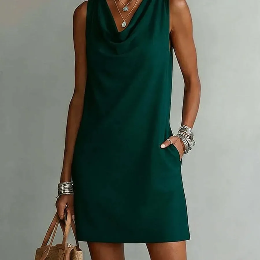 2026 Sundress Sexy Sleeveless Mini Dress Women Summer O-Neck Pockets Short Dresses For Women Elegant Beach Holiday Dress Boho — image 4